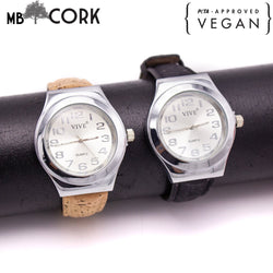 Cork watch for men with brown/natural/black strap in box  WA-132-A/B