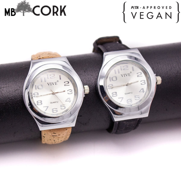 Cork watch for men with brown/natural/black strap in box  WA-132-A/B