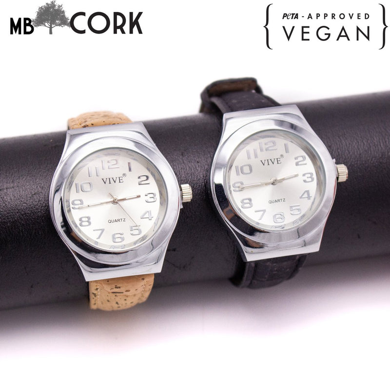 Cork watch for men with brown/natural/black strap in box  WA-132-A/B
