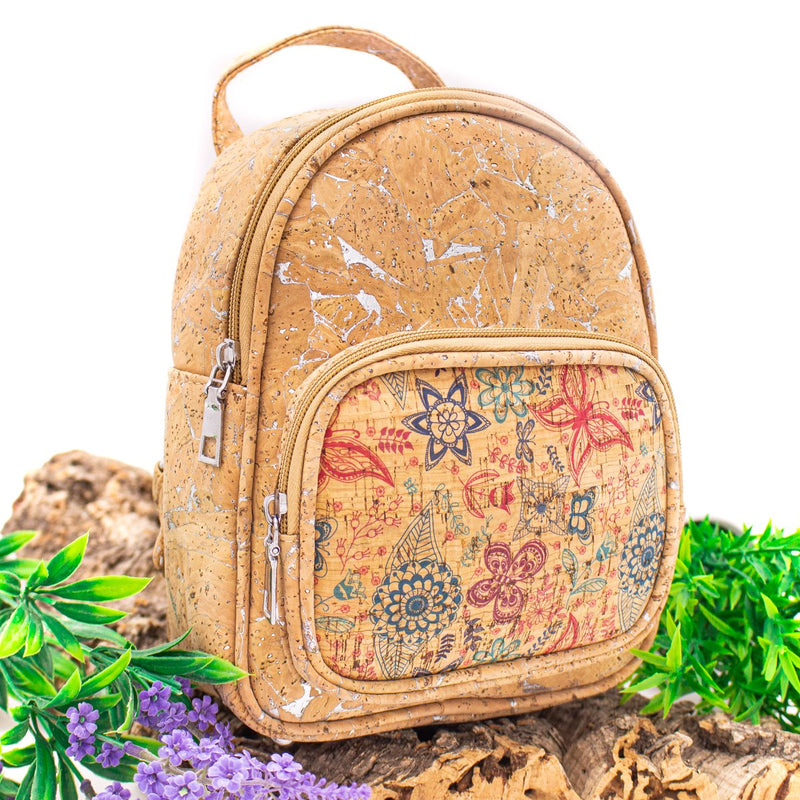 Natural cork with pattern girls backpack BAG-315-DEFG