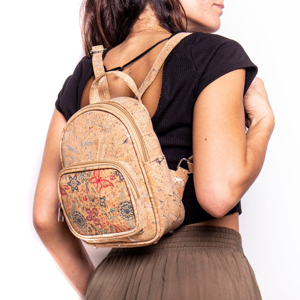 Natural cork with pattern girls backpack BAG-315-DEFG