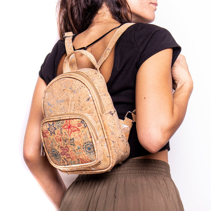 Natural cork with pattern girls backpack BAG-315-DEFG