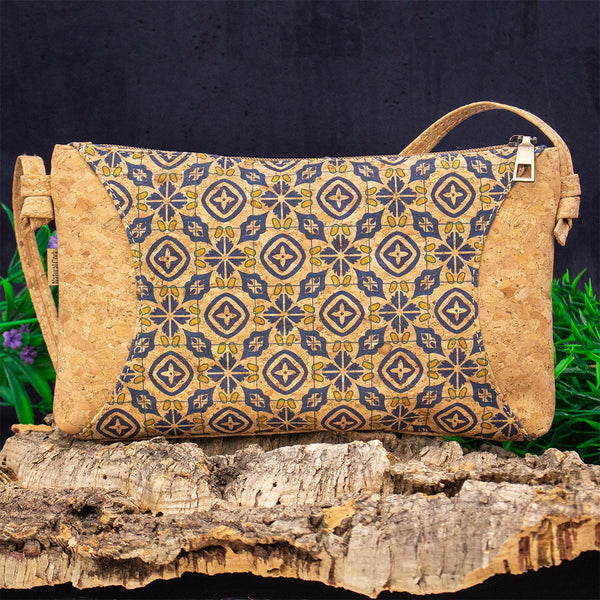 Natural cork with pattern small zipper crossbody purse bag BAG-620