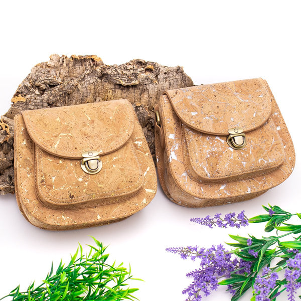 Natural Cork with golden silver Vegan Crossbody Bag BAG-274-ABC-1