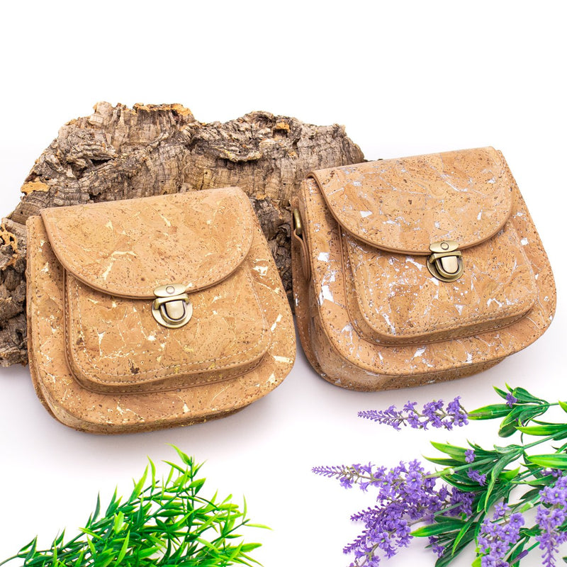 Natural Cork with golden silver Vegan Crossbody Bag BAG-274-ABC-1