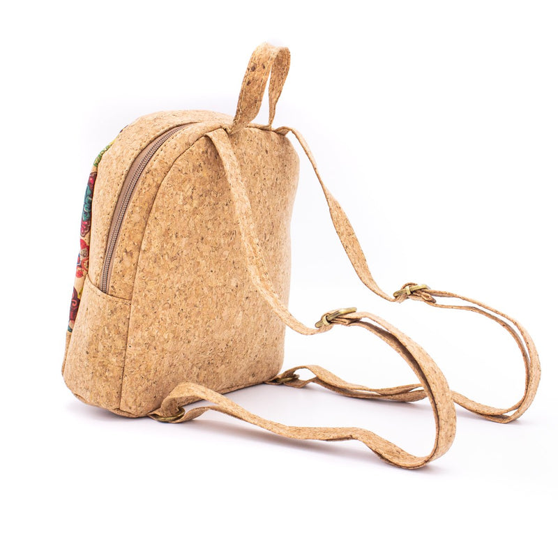 Natural cork with parrten fabric women backpack bag  L 23 x H 20.5 x D 10 cm  -BAG-617