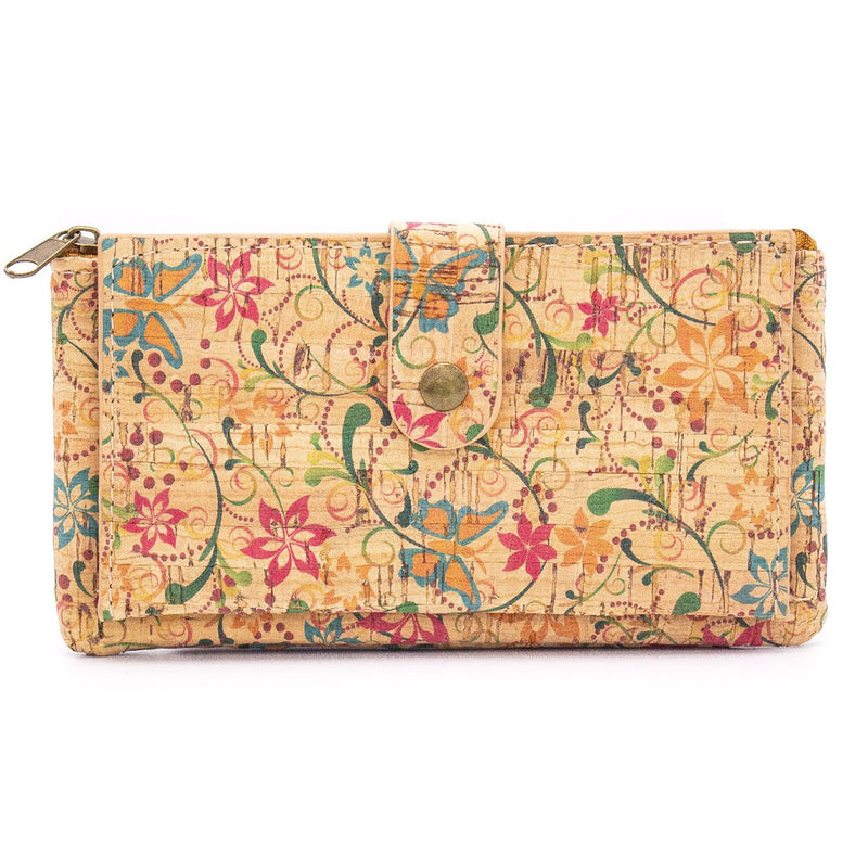 Natural cork zipper women card wallet with flower pattern BAG-350-G/P/S/T/255