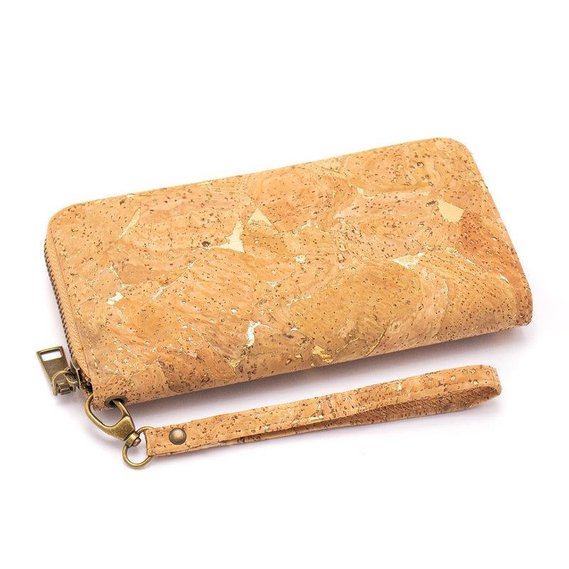 Gold detail cork zipper wallet all cork inside Natural eco vegan women wallet Bag-324-E