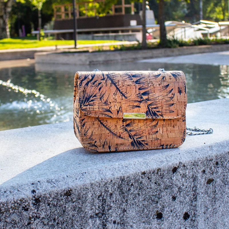 Natural cork fabric with feather Girl bodycross Bag-296-A