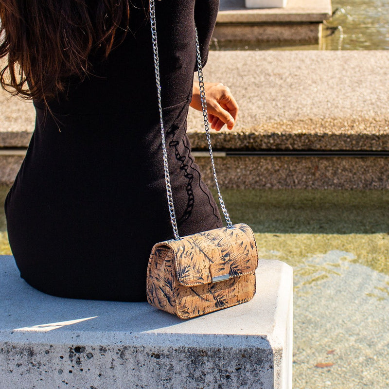 Natural cork fabric with feather Girl bodycross Bag-296-A