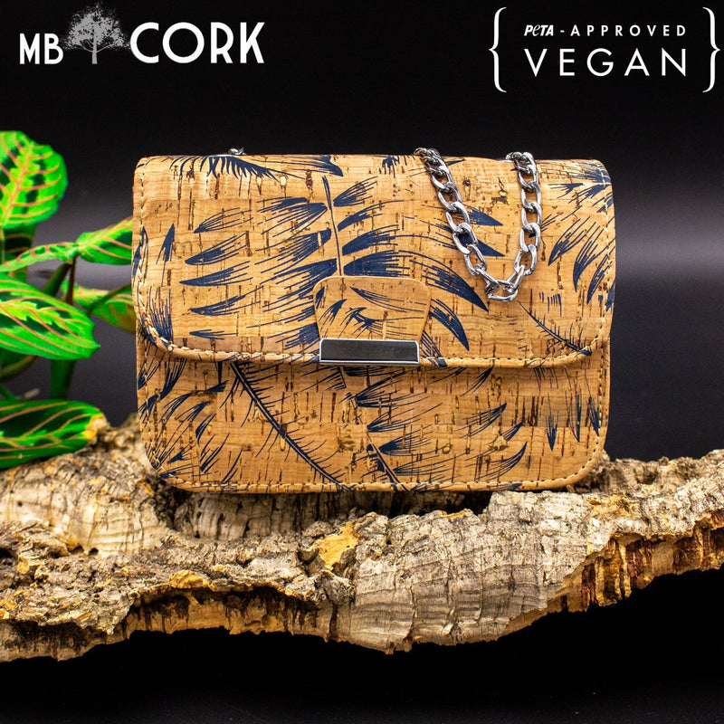 Natural cork fabric with feather Girl bodycross Bag-296-A