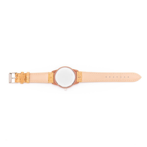 Natural cork watch strap with light brown wood color watch face unisex watch WA-117